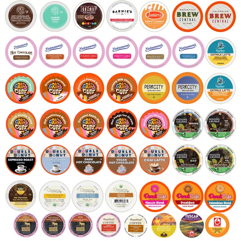 Perfect Samplers Coffee, Tea, Cider, Cappuccino & Hot Chocolate Single Serve Cups for Keurig K Cup Brewers Sampler, 50 Count - Image 1